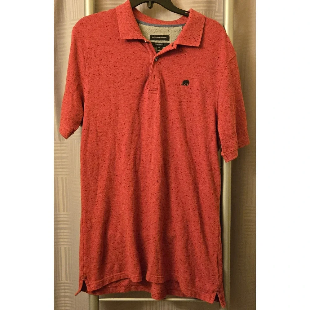 Banana Republic Mens Large Tall Red Speckled Elephant Logo Polo Shirt Standard